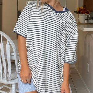 True Grit Blue Striped Relaxed V-Neck Tee